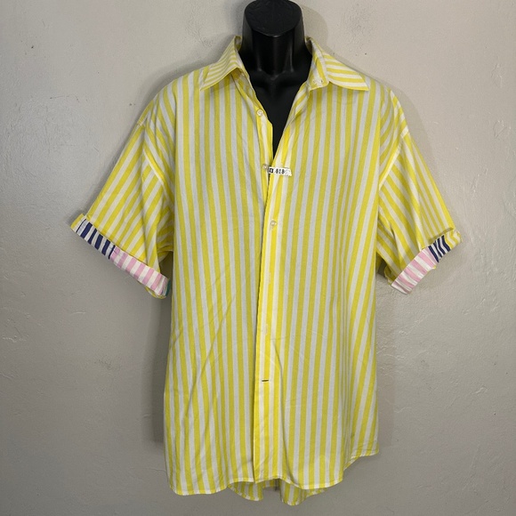 Lanzino Striped Contrast Short Sleeve Shirt XXL Gently worn 100% cotton - Picture 1 of 4